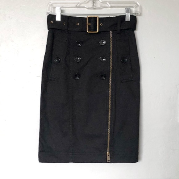 Burberry Brit Black Denim Button Front Zip Pencil Skirt Size 2 - Picture 1 of 11